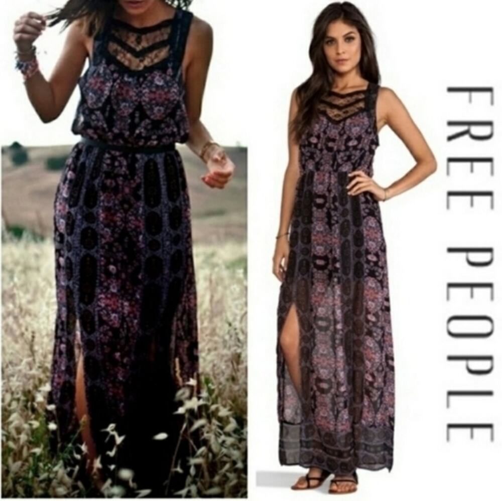 Free People Black Size 0 Sheer Slit Maxi Dress